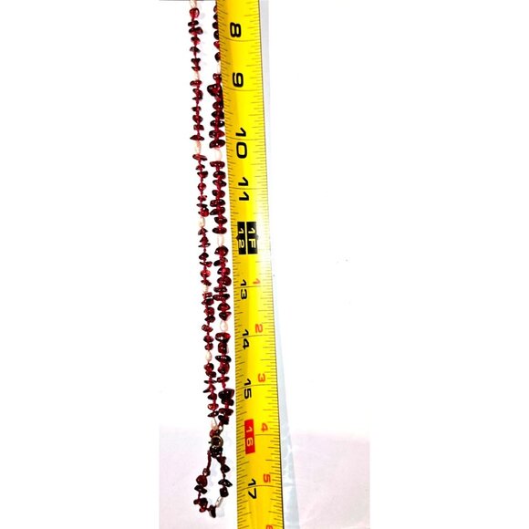 Vintage Necklace Garnet & Pearl Chip Bead With Metal Clasp 18 Inches Handmade Je - Picture 3 of 6